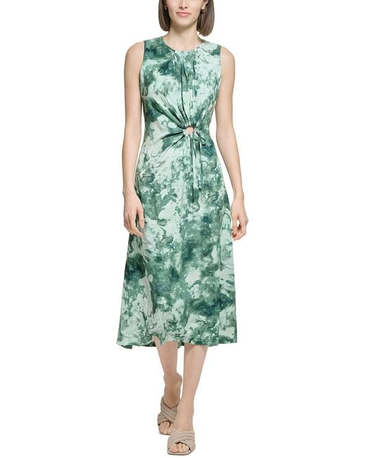Calvin Klein Green Cut-out Tie-dye Midi Dress