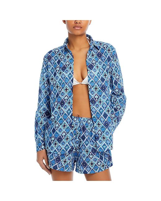 Peixoto Blue Button Button-Down Top