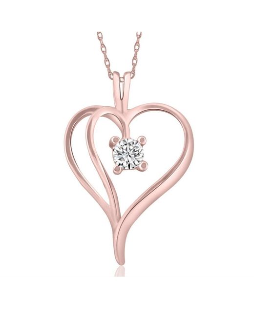 Pompeii3 Pink 1/3ct Solitaire Round Diamond Heart Pendant & Chain 10k Rose Gold 1" Tall
