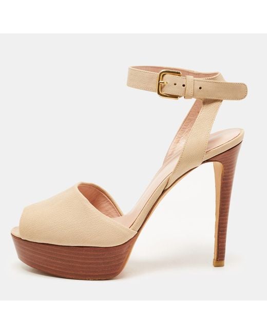 Stuart Weitzman Natural Leather Ankle Strap Platform Sandals