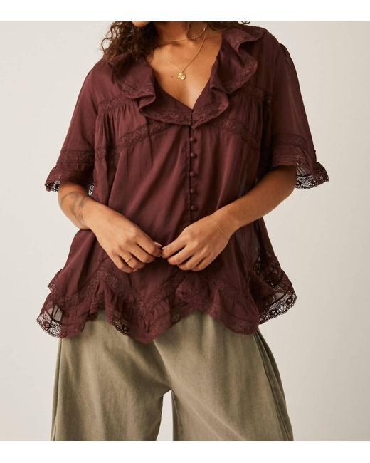Free People Brown Isn'T She Lovely Button Down Blouse