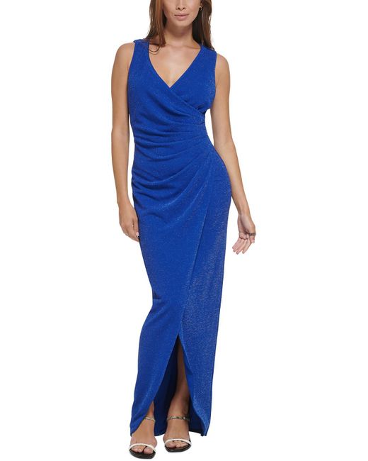 Calvin Klein Blue Metallic Formal Evening Dress