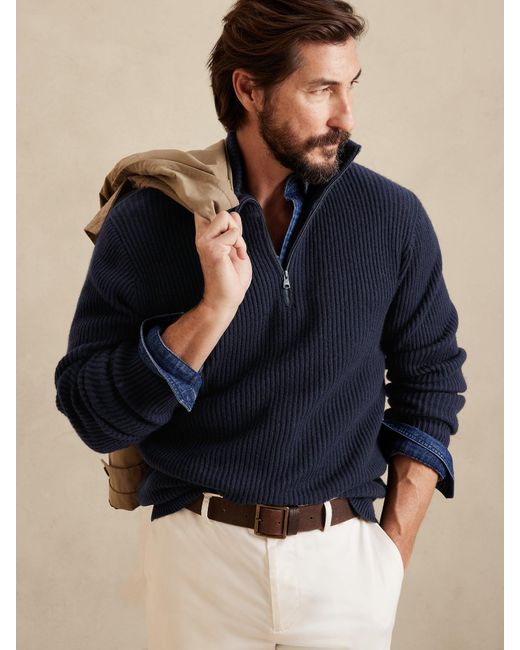 Banana Republic Blue Anzio Merino-cashmere Half-zip Sweater for men