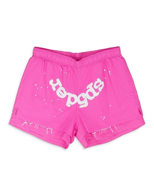 Sp5der Pink Og Web Double Layer Shorts for men