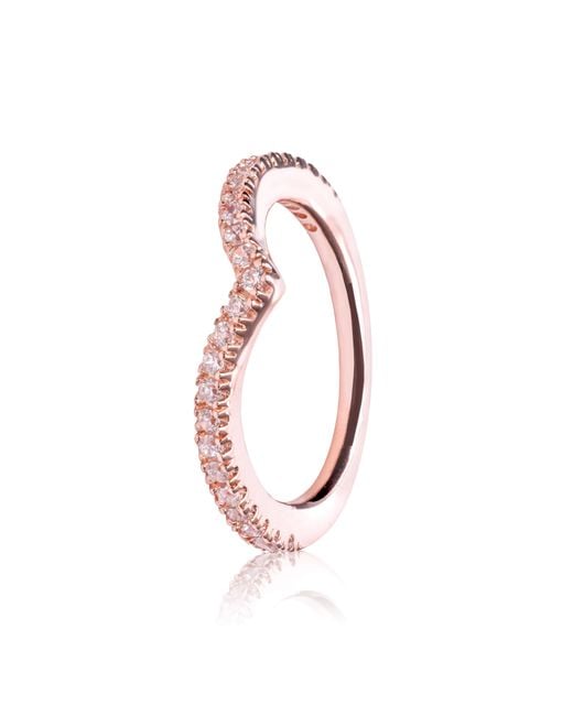 Pandora Pink Shimmering Wish Clear Cz Wishbone Rose Ring With Clear Cz