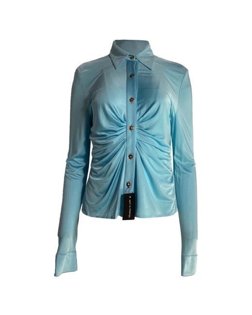 Versace Blue Ruched Buttoned Blouse
