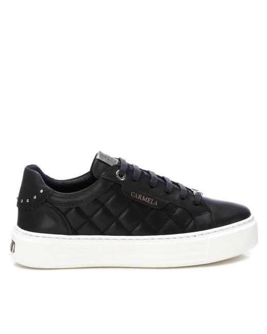 Xti Black Leather Trainer Sneakers