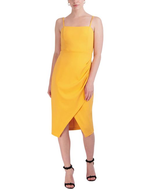 Laundry by Shelli Segal Yellow Stretch Crepe Midi Cocktail And Party Dress
