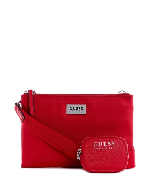 Guess Factory Lina Mini Double-zip Crossbody in Red