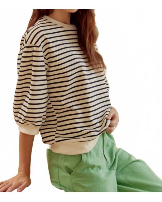 Jodifil Green Lucky Stripes Bubble Sleeve Top