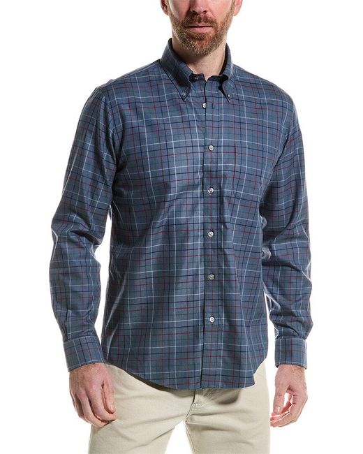 Brooks Brothers Blue Non-iron Stretch Twill Long Sleeve Check Sport Shirt for men