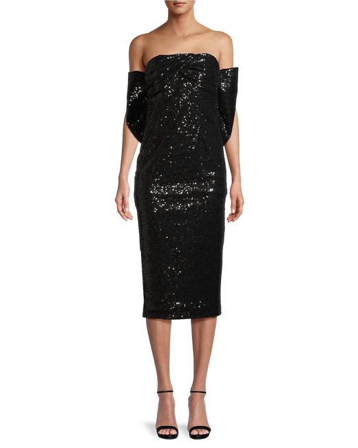 Toccin Black Loulou Sequined Bow-back Midi-dress