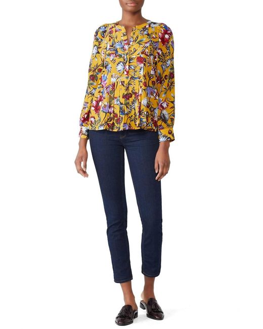 J.Crew Yellow Golden Floral Pleated Blouse