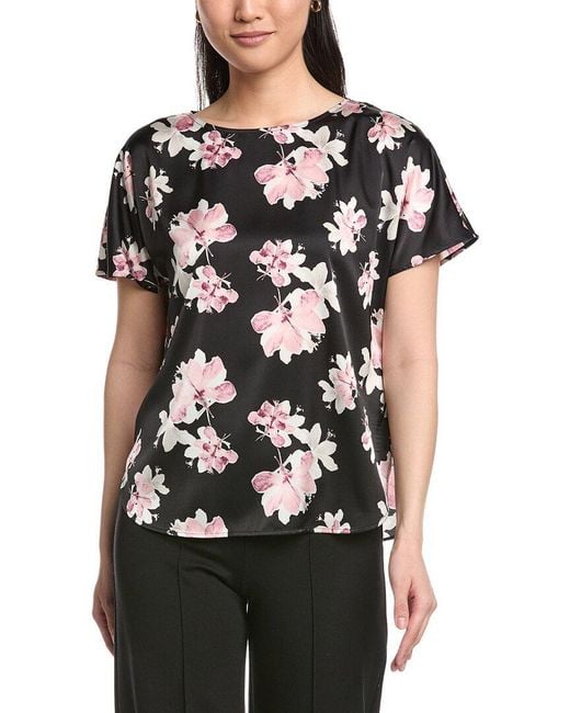 Anne Klein Women's Black Printed Flat Satin Top
