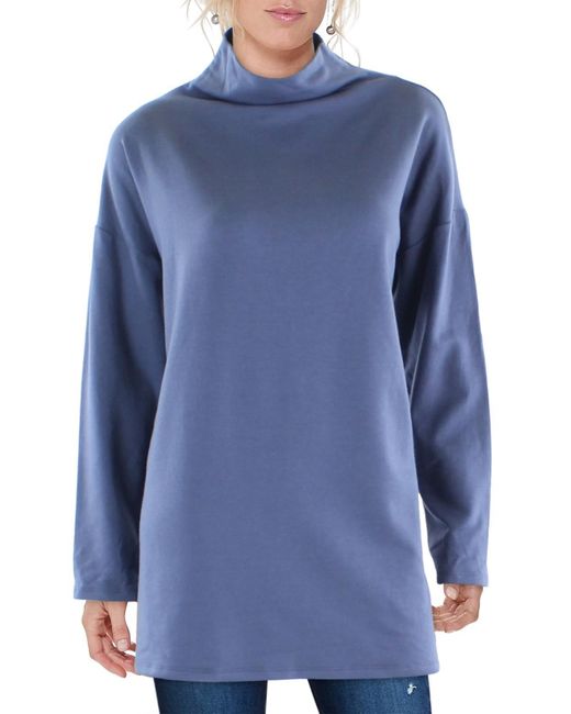 Eileen Fisher Blue Tunic Funnel-neck Sweater