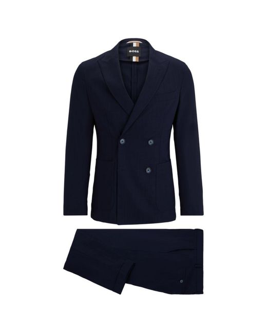Boss Blue Double-breasted Slim-fit Suit for men