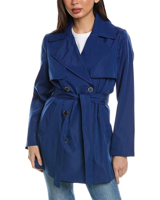 Via Spiga Blue Double-breasted Short Trench Coat
