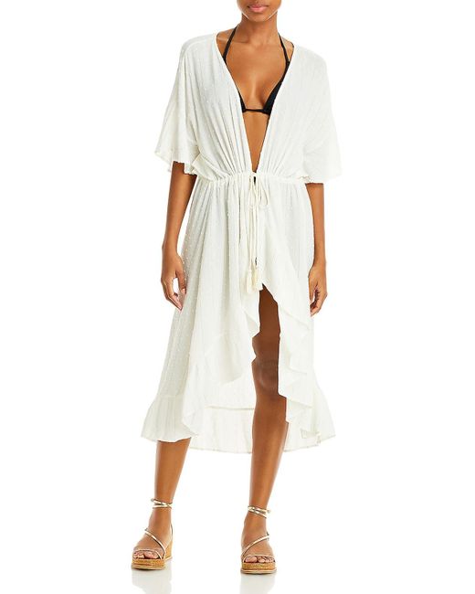 Surf Gypsy White Crinkle Metallic Stripe Cover-up