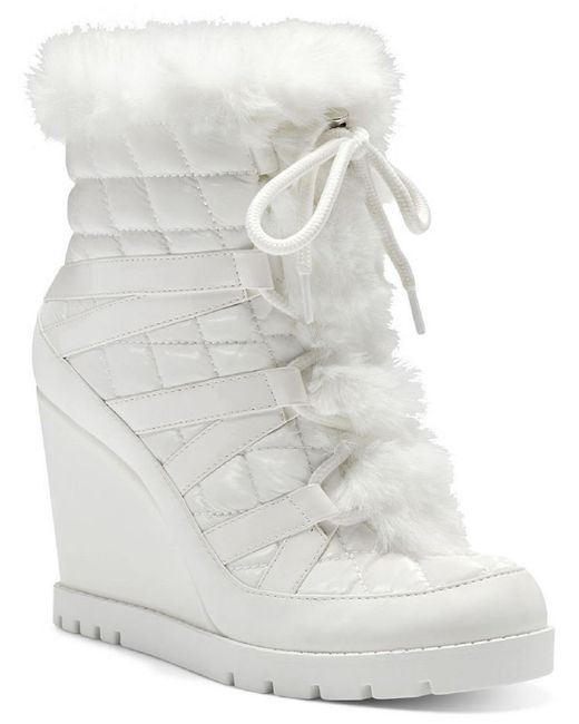 Jessica Simpson White Brixel Faux Fur Ankle Wedge Boots