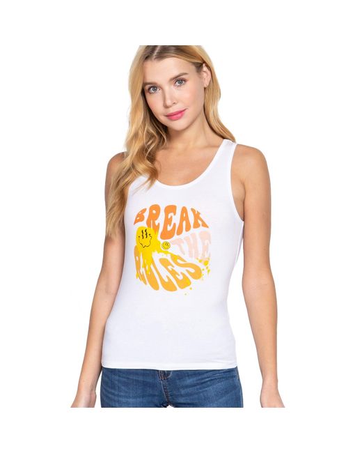 TRUEDAMES White Screen Print Knit Tank Top
