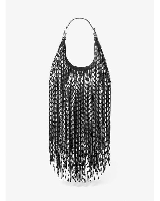 MICHAEL Michael Kors Women's Black Limited-Edition Nolita Small Studded Fringe Suede Hobo Shoulder Bag