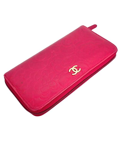 Chanel Red Logo Cc Leather Wallet (pre-owned)