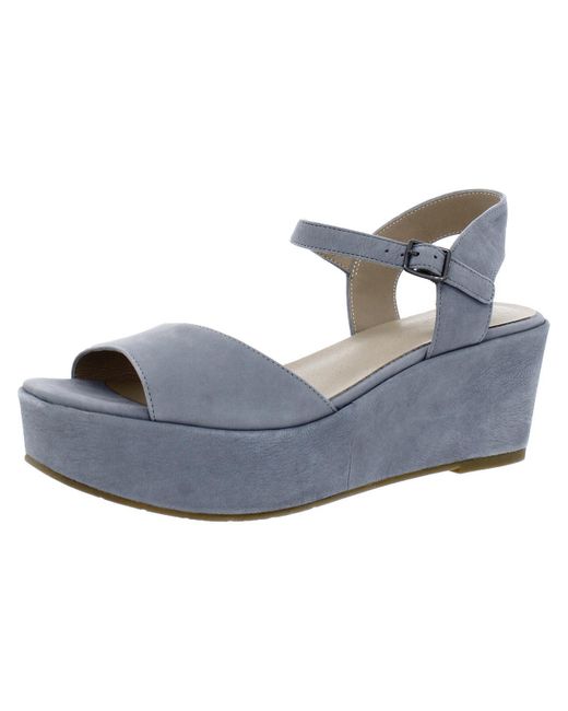 Eileen Fisher Blue Open Toe Ankle Strap Wedge Sandals