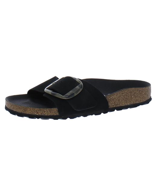 Birkenstock Black Madrid Big Buckle Solid Footbed Slide Sandals