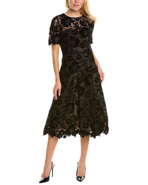 Carolina Herrera Velvet Lace Silk-lined Midi Dress in Black | Lyst