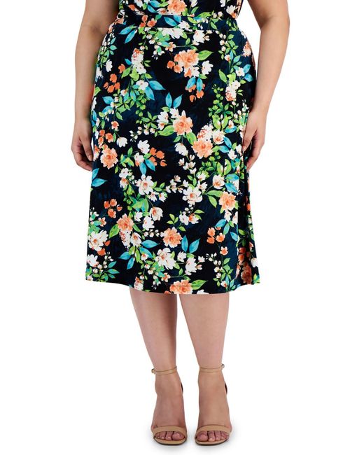 Kasper Black Plus Knee Length Floral Print A-line Skirt