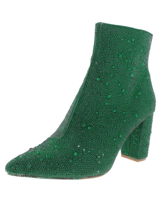 Betsey Johnson Cady Embellished Block Heel Ankle Boots in Green | Lyst