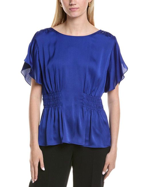 Anne Klein Blue Flutter Sleeve Blouse