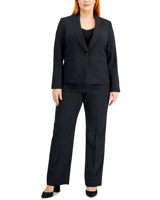 Le Suit Black Plus Pinstripe Professional Pant Suit