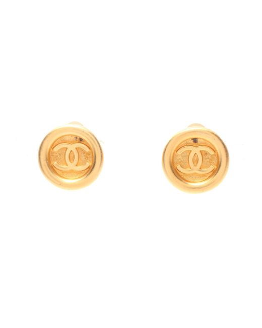 Chanel Metallic Coco Mark Earrings Gp Gold 95a
