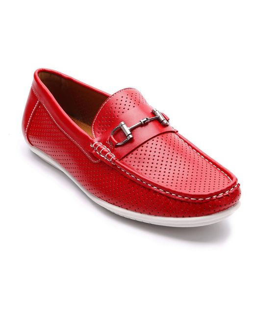 Aston Marc Red Faux Leather Slip-on Loafers for men