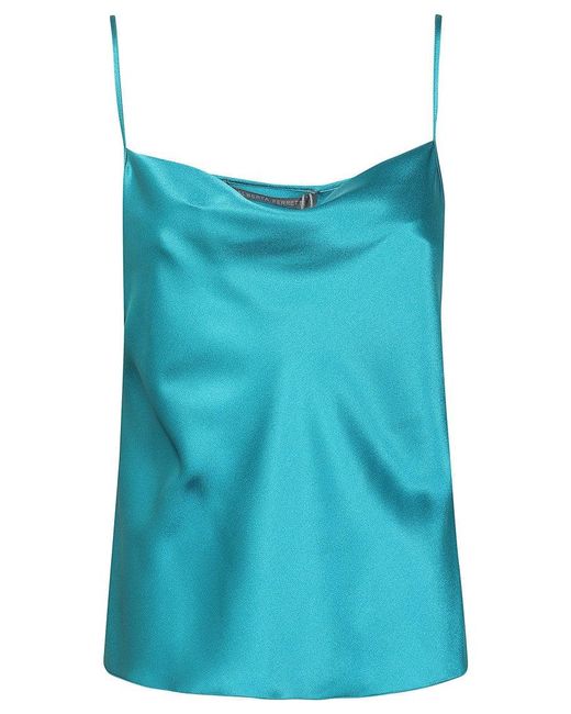Alberta Ferretti Blue Relaxed Fit Satin-Like Acetate Top With Adjustable Straps