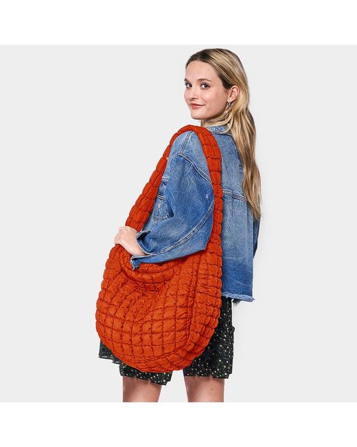 Fashnzfab Orange Quilted Puffer Shoulder Crossbody Bag Cloud Bag