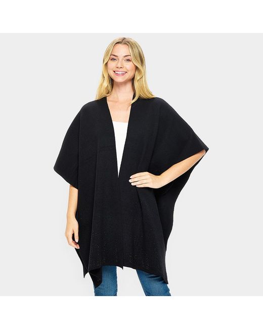 TRUEDAMES Black Bling Solid Ruana Poncho