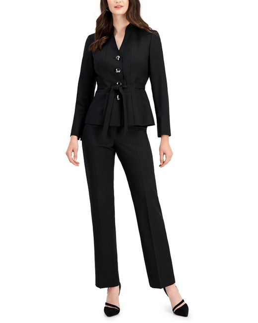 Le Suit Black Petites 2pc Peplum Pant Suit
