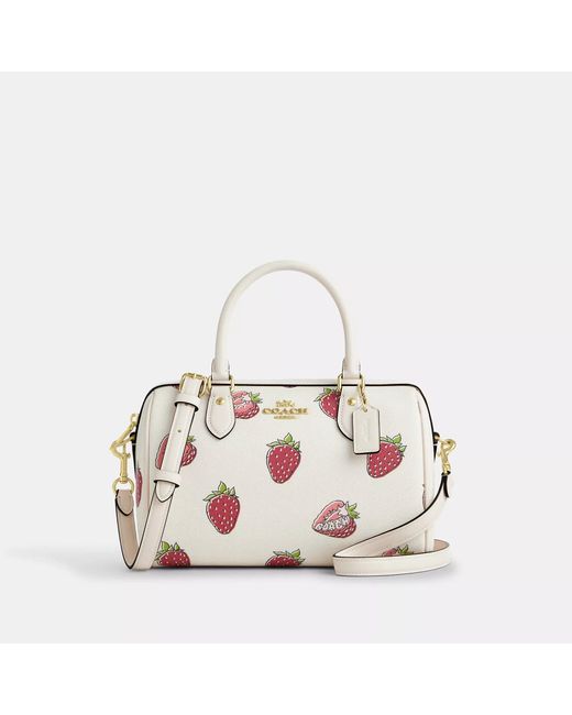 COACH Pink Rowan Satche Bag With Strawberry Print