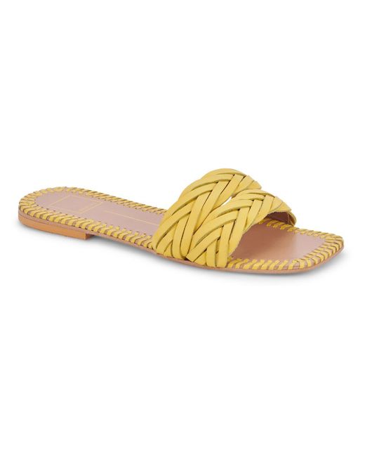 Dolce Vita Yellow Avanna Leather Slip On Slide Sandals