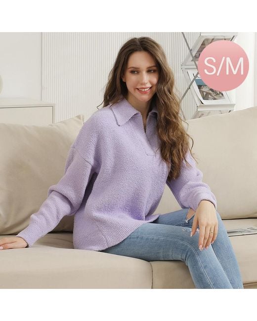TRUEDAMES Purple Solid Collar Pullover Sweater
