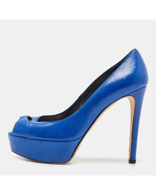 Stuart Weitzman Blue Leather Peep Toe Platform Pumps