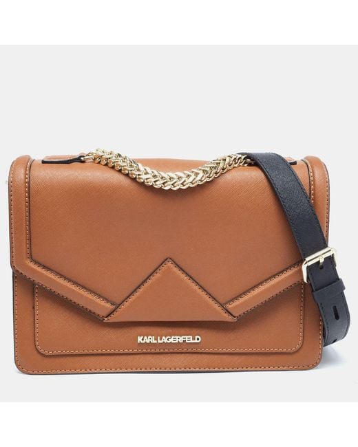 Karl Lagerfeld Leather K/klassik Shoulder Bag in Brown Lyst
