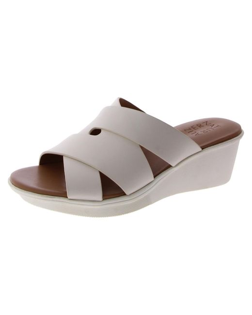 Naturalizer White Rowena Leather Slip On Wedge Sandals