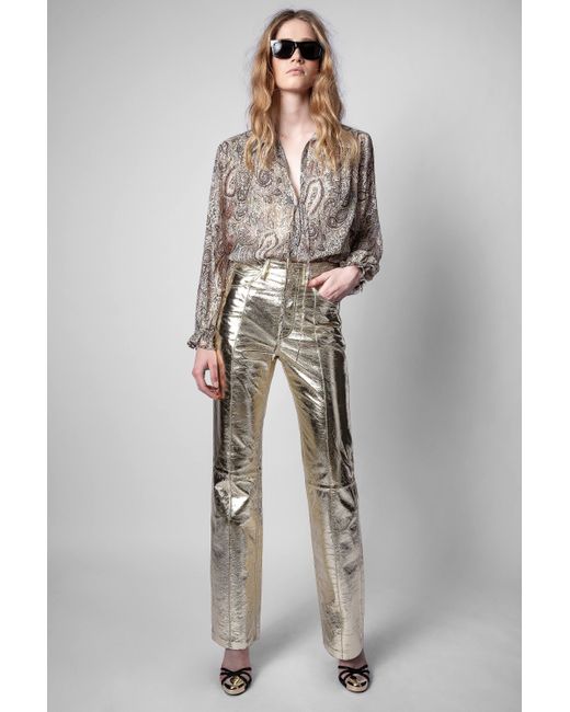 Zadig u0026 Voltaire Leather Pants Poete Foil in Metallic | Lyst