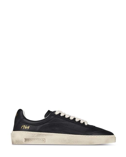 DSquared² Black Low-Top Leather Sneakers With Distressed Sole for men
