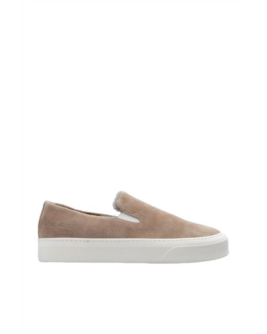 Common Projects Brown Suede With Shearling Slip On Sneakers