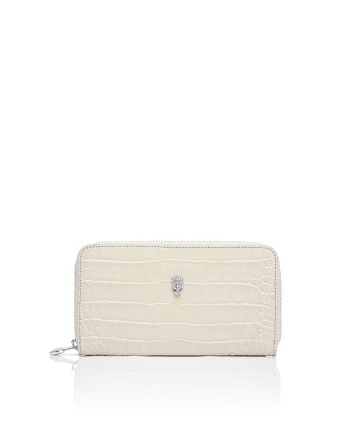 Philipp Plein White Rounded Zip Wallet Cocco