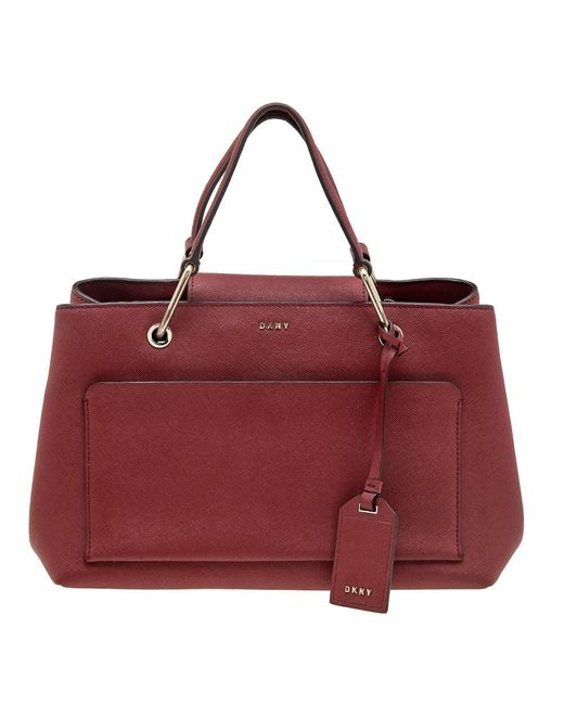 DKNY Red Dark Leather Front Pocket Tote